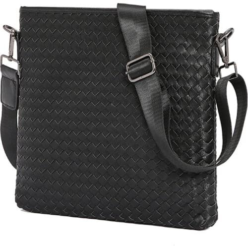 Luxury Brand Woven Leather Crossbody Bag for Men Shoulder Bags PU Leather 2021 Fashion Design Messenger Bag Mens Laptop Satchels