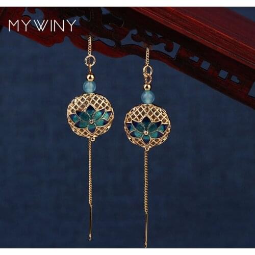 2 colors MYWINY New copper mesh long chains earrings green ,fashion jewelry color glazed maple leaf earrings