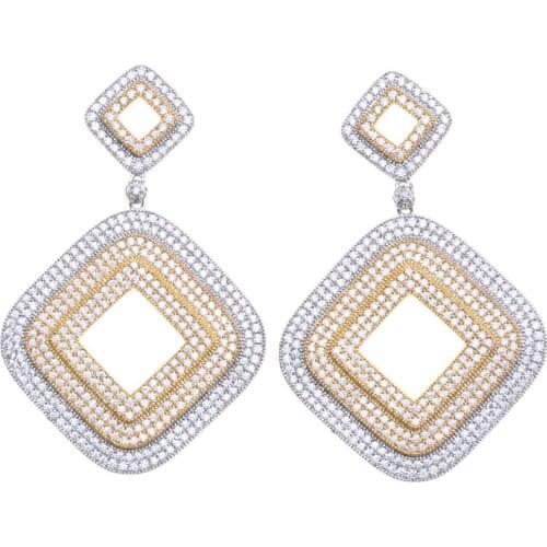 SLJELY Delicate Luxury Geometric Square Cubic Zirconia Gold Silver Color Earrings Women Party Wedding Jewelry High Quality