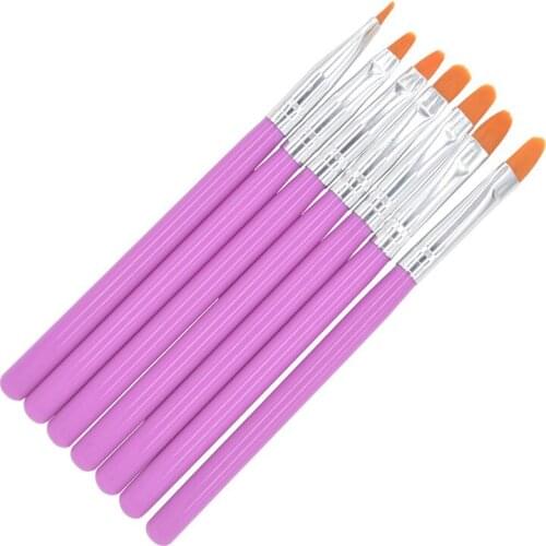 WUF 7 Pcs/Pack Nail Brushes Acrylic UV Gel Nail Art Tips Painting Brush Pen Builder Handle Tool 20