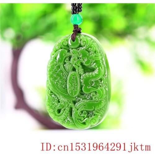 Green Jade Dragon Phoenix Pendant Chinese Charm Carved Men Jewelry Gifts Necklace Fashion Natural Women for Jadeite Amulet