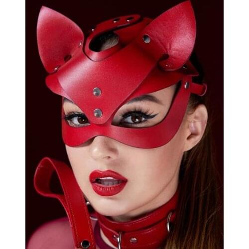 Leather Harness Women Bdsm Erotic Mask Punk Chain Harajuku Cage Adjustable Sexy Mask Cat Seks Cosplay Metal Rivet Clubwear