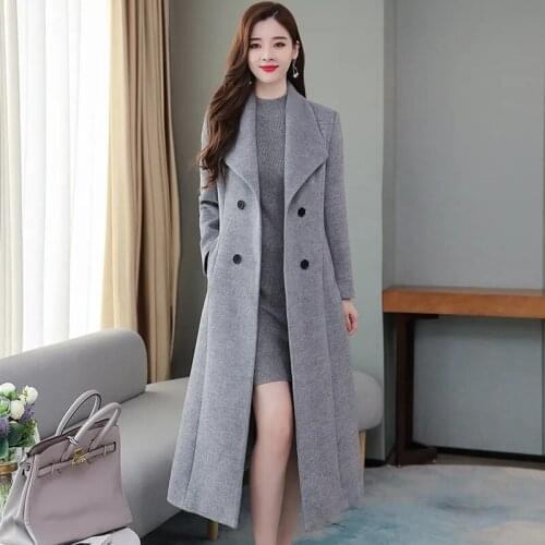 High Quality Winter Cashmere Long Coat Vintage 2021 Autumn Plus Size Warm Thicken Woolen Coat Black Jacket Women Party Outwears