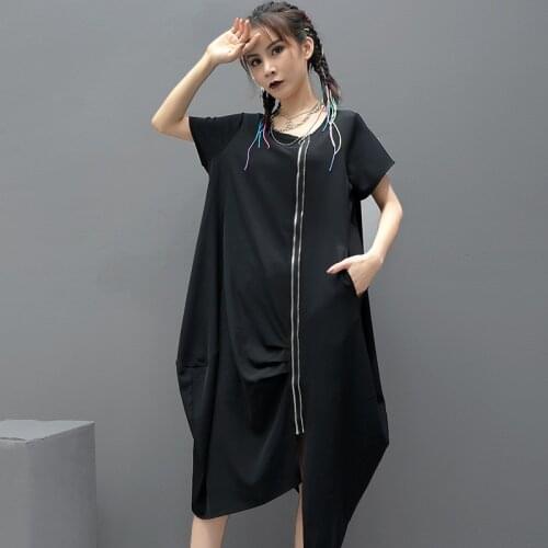 Europe and the United States 2021 summer new fat mm loose short sleeve irregular dress large casual slim dress