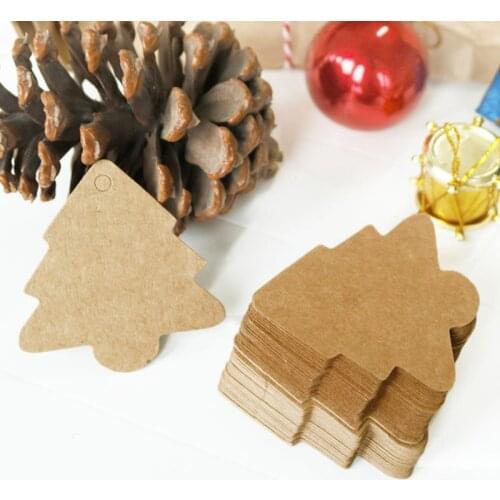 100pcs Christmas Tree Gift Paper Tag With Hemp String Xmas Party Decoration DIY Paper Hang Tag Ornaments Price Label Cards Tags
