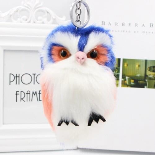 15CM Cute Fluffy Owl Keychain & Pendant Women Key Ring Holder Faux Bunny Rabbit Fur Pompoms Key Chains For Handbag S359