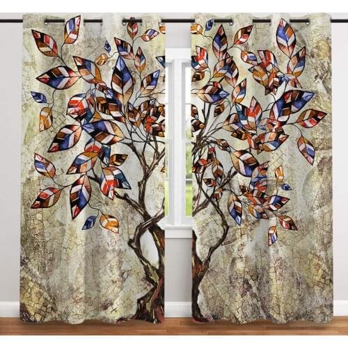 2 Pcs/set Vintage Colored Big Tree Cloth Curtain Nordic Window Blackout Curtains for Bedroom and Living Room