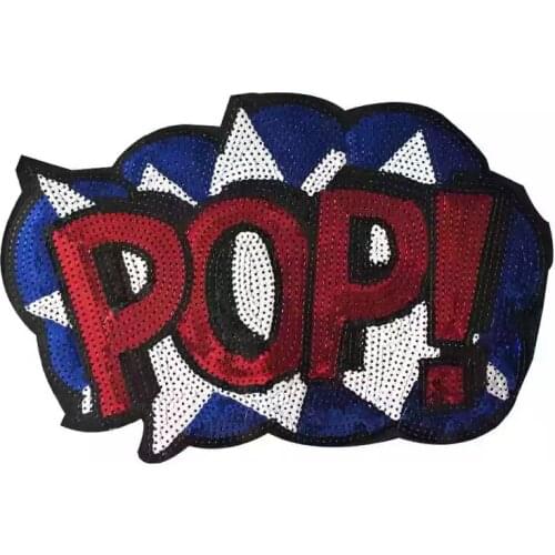 27 x 18 cm Letter POP Sequined Patches for Clothes Iron on Sequins Embroidery Appliques DIY Sewing Garment Accessories