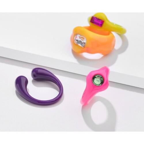 4pcs Colorful Acrylic Resin Irregular Rings Set for Women Aesthetic Big Crystal Finger Rings Female Party Jewelry Gifts