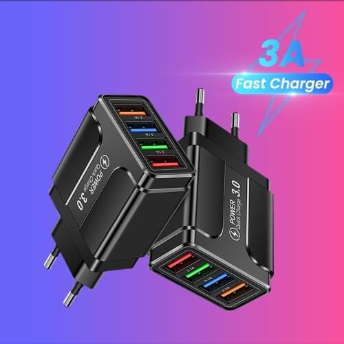 4 Port USB Fast Charger QC3.0 For iPhone 12 Huawei Xiaomi 3A Quick Charger EU/US/UK Universal Wall Mobile Phone Charging Adapter