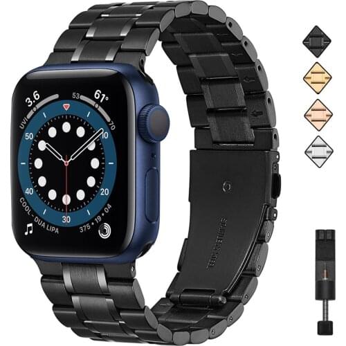 Business straps for apple watch 4 5 6 SE band 44mm 40mm Stainless Steel bracelet Upgraded Adapter for iwatch 3 42mm 38mm correa