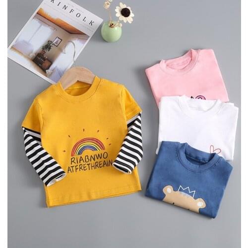 Fake Two Long-sleeved Tops Kids Autumn Clothes Children T Shirt Boys And Girls Casual Tshirt Cotton Cartoon Tops
