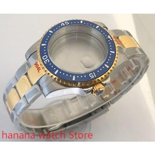 Sealed back cover 904L stainless steel gold strap bracelet with 40mm sapphire glass ETA NH36 MH35 cases.blue Bezel