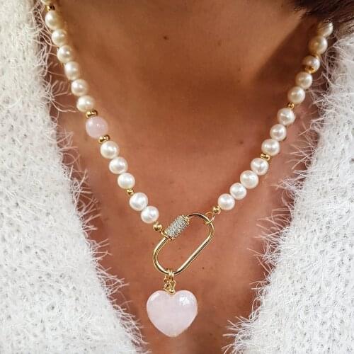 Gothic Party Jewelry Statement natural baroque pearl spiral buckle Chunky gold plated necklace carabiner lock accessories gift