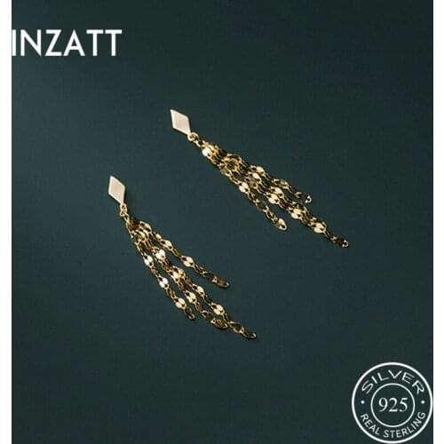 INZATT Real 925 Sterling Silver Chain Tassel Stud Earrings For Fashion Women Party Cute Fine Jewelry Minimalist Accessories