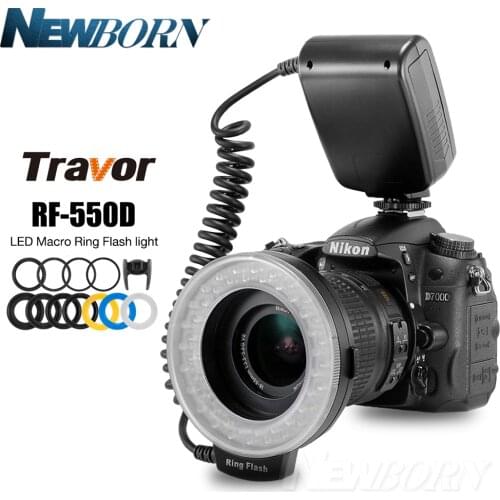 RF-550D 48pcs Macro LED Ring Flash Bundle with 8 Adapter Ring for Canon Nikon Pentax Olympus Panasonic DSLR Camera Flash