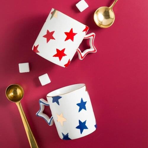 Creative Star Mug Individual Trend Ceramic Water Cup Nordic Milk Coffee Tea Cup Lovers Cup With Handle Fun Gift Box Coffee Mug