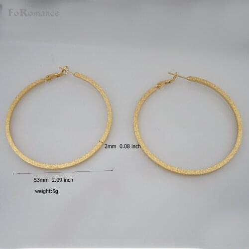 ORDER 10$ SHIP WITH TRACKING HIGH SHINNING SCRUB SURFACE YELLOW GOLD GP ROUND HOOP EARRING 53MM 2.09" BAND WIDTH 2MM 0.08 INCH