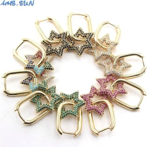 MHS.SUN Fashion Fivestar Geometric Drop Earrings Vintage Gold Color Mosaic Zircon Dangle Earrings Luxury AAA CZ Jewelry