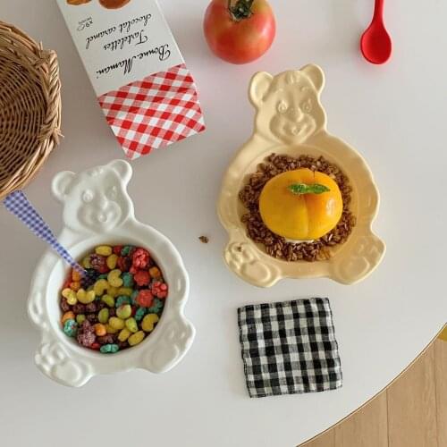 Ins Cartoon Bear Bowl Sweet Dessert Plate Ceramic Breakfast oat Yogurt Cereal Fruit Salad Soup Bowls Students Children Tableware