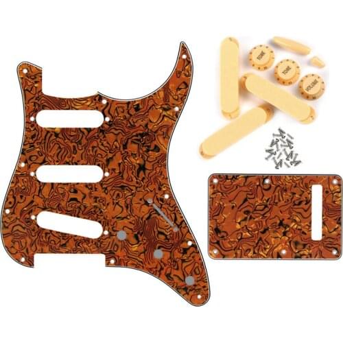 FLEOR Set of ‎11 Hole Modern SSS Pickguard Scratch Plate Back Plate & Guitar Knobs Closed Pickup Cover Switch Tips