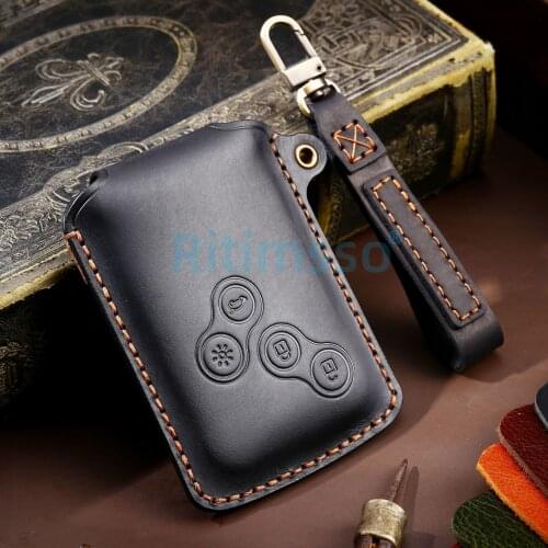 New Leather Car Key Case Cover for Renault Duster Captur Clio Logan Megane 1 2 3 Koleos Scenic Cover Keys Accessories 4 Buttons