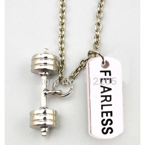 New Fitness Weightlifting jewelry 30pcs a lot Dumbbell barbell with FEARLESS sports Gym necklace(A1314)