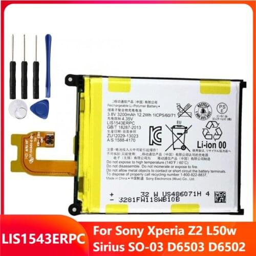 Original Replacement Phone Battery LIS1543ERPC For Sony Xperia Z2 L50w Sirius SO-03 D6503 D6502 3200mAh With Free Tools