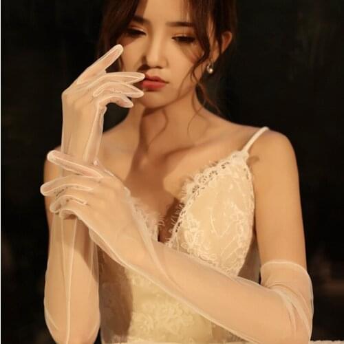 Sheer Tulle Glove Solid Color Transparent Ultra Thin Elbow Long Gloves Photo Shooting Accessory Halloween Mittens For Women