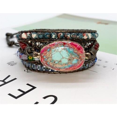 Hot Sale 1Pcs Natural Stone Braid Bracelet Braid Multi-layer Surround Leather Bracelet Drop Shipping