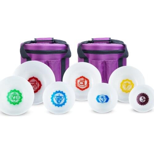 KVKA 8" -14" Note CDEFGAB Set of 7pcs Frosted Quartz Crystal Singing Bowl with Free 2 PCS Carry Bags