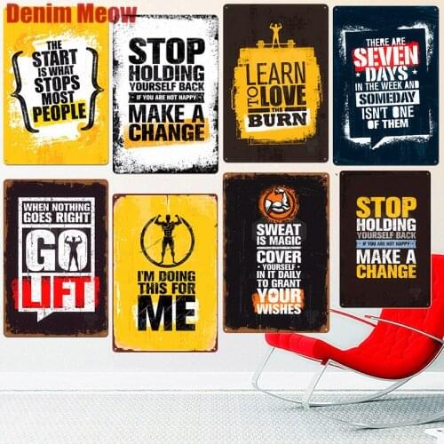 Retro Fitness Exercise Plaque Metal Tin Signs Gym Painting Make A Change Poster Vintage Wall Art Sticker Pub Bar Home Decor N257