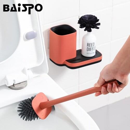 BAISPO Punch-free Toilet Brush WC Cleaning Brush With Storage Base Drainable Cleaning For Toilet Tool Home Bathroom Accessories