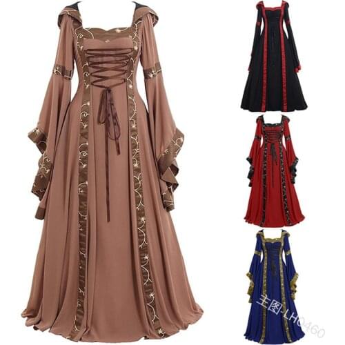 Medieval Cosplay Costumes for Women Halloween Carnival Middle Ages Stage Performance Gothic Retro Court Victoria Dress S-5XL