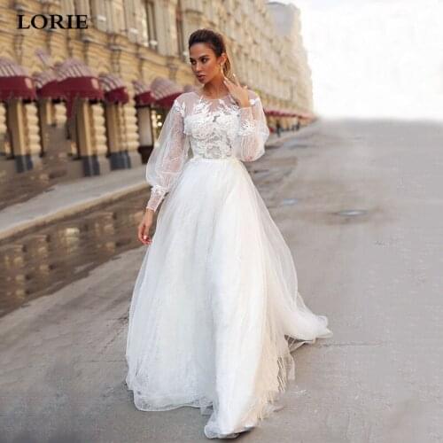 LORIE A-Line Lace Princess Wedding Dress Puff Sleeves Tulle Boho Wedding Gowns Vestido De Novia Princess Wedding Party Dress