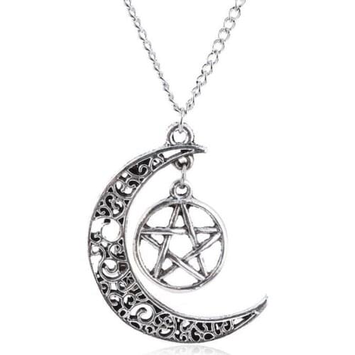 Hollow Crescent Moon Necklace Gothic Supernatural Pentagram Necklace Knot Angel Pendant Tree of Life Choker Jewelry For Women