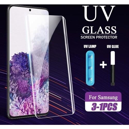 UV Tempered Glass For Samsung S21 Plus S20 Ultra Note 20 8 9 10 S10 Plus S8 S9 S20 Screen Protector Protective Glass Full cover