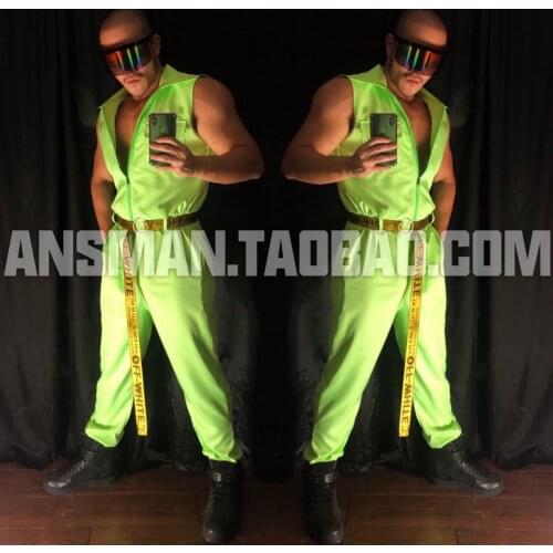 Green Bar DJ Nightclub Carnival Party Male and Female Fluorescent Siamese Workwear Costumes