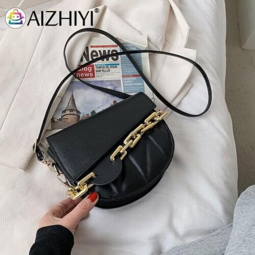 Vintage Women PU Leather Pure Color Shoulder Crossbody Messenger Saddle Bag Casual Ladies Thick Chain Small Handbags