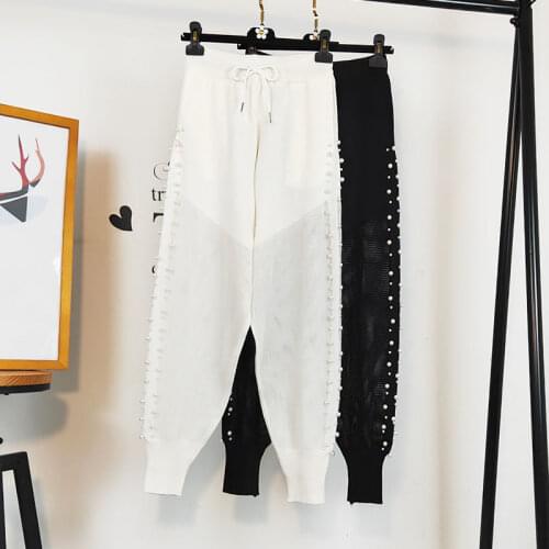 Women Pants Summer Knitted Trousers Skinny Pants Harem Pants Womens Pants Beaded Loose Pants Pantalones De Mujer