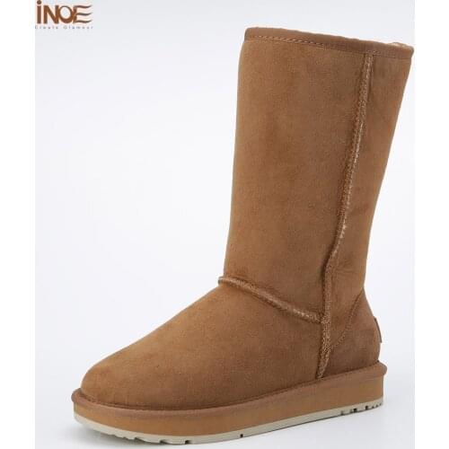 Classic high quality women winter snow boots nature sheepskin leather fur lined winter shoes black brown red non-slip sole 35-44