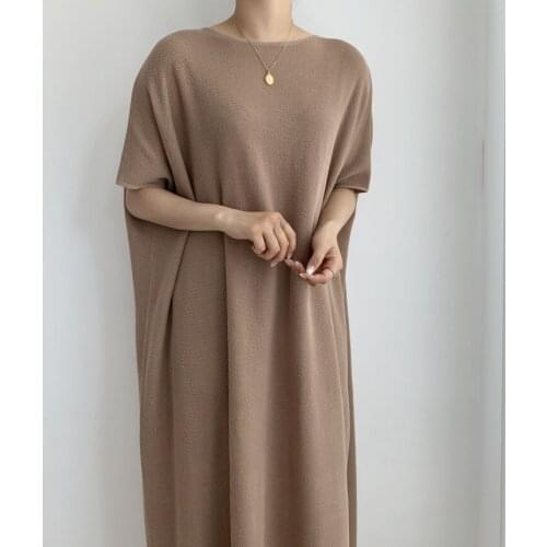 Women 2020 New Summer Casual Long Dresses Knitting Short Sleeve O-Neck Oversize Elegant Simple Loose Dresses For Ladies