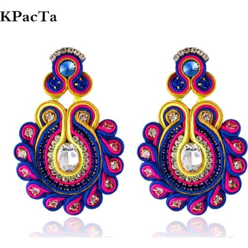 KPacTa New Soutache Handmade Fashion Earring Ethnic Jewelry Women Clothing Accessories Crystal Decoration Drop Earring Oorbellen