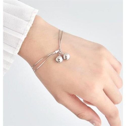 Season Gate 925 Sterling Silver Fashion Snake Bone Chain Sweet Tassel Smooth Double Bell Bracelets for Women Girls SB028