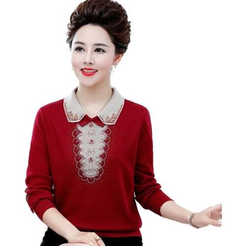 Winter Womens Sweaters High-quality Foreign-style Pullovers Middle-aged Elderly warm Sweaters Short Elegant Knit Dottoming Tops