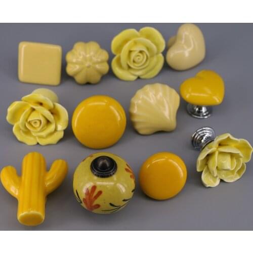 1PC Rural style Furniture Ceramic Door Knobs Yellow Color Cabinet Handles Drawer Cupboard Pull Handle