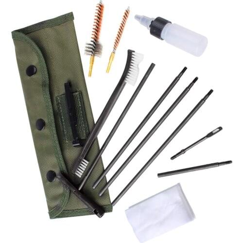 10Pcs/Set Rifle Gun Cleaning Kit Brushes Rod Nylon Pouch Airsoft Shotgun Pistol Cleaner for 223 22LR Outdoor Hunting Tools