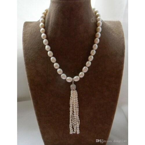 18'' White Rice 10mm Freshwater Pearl Necklace Pendants