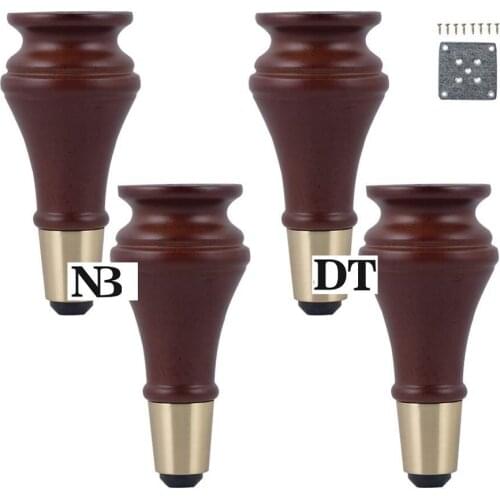 2Pcs/Lot Solid Rubber Wood European Furniture Bed Sofa Couch Taper Leg Feet Brass Tip Sleeve Replacement Walnut Color