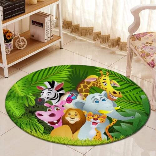 3D Jungle Animals Cartoon Carpet Chair Mat Flannel Area rug Baby Crawling Rugs Mats Kids Bed Room Big Round Carpets Living Room